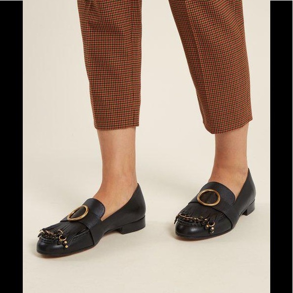 Chloe Loafers Black Fringe Kiltie Studs Flats Olly - Picture 2 of 8